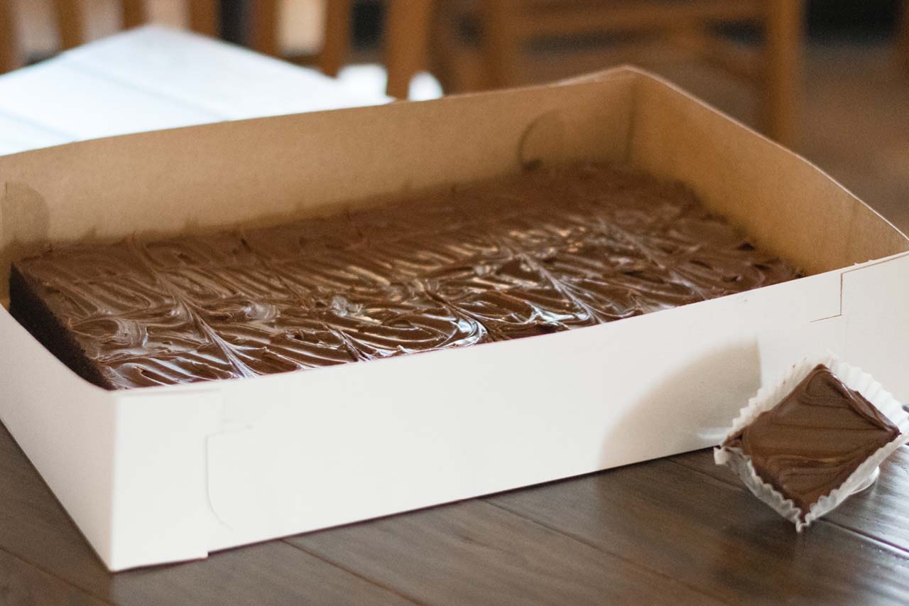 Case of chocolate brownies.